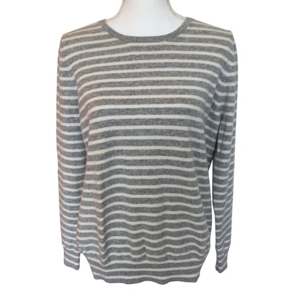 Boden Striped 100% Cashmere pullover crew neck grey white size M - Picture 1 of 8